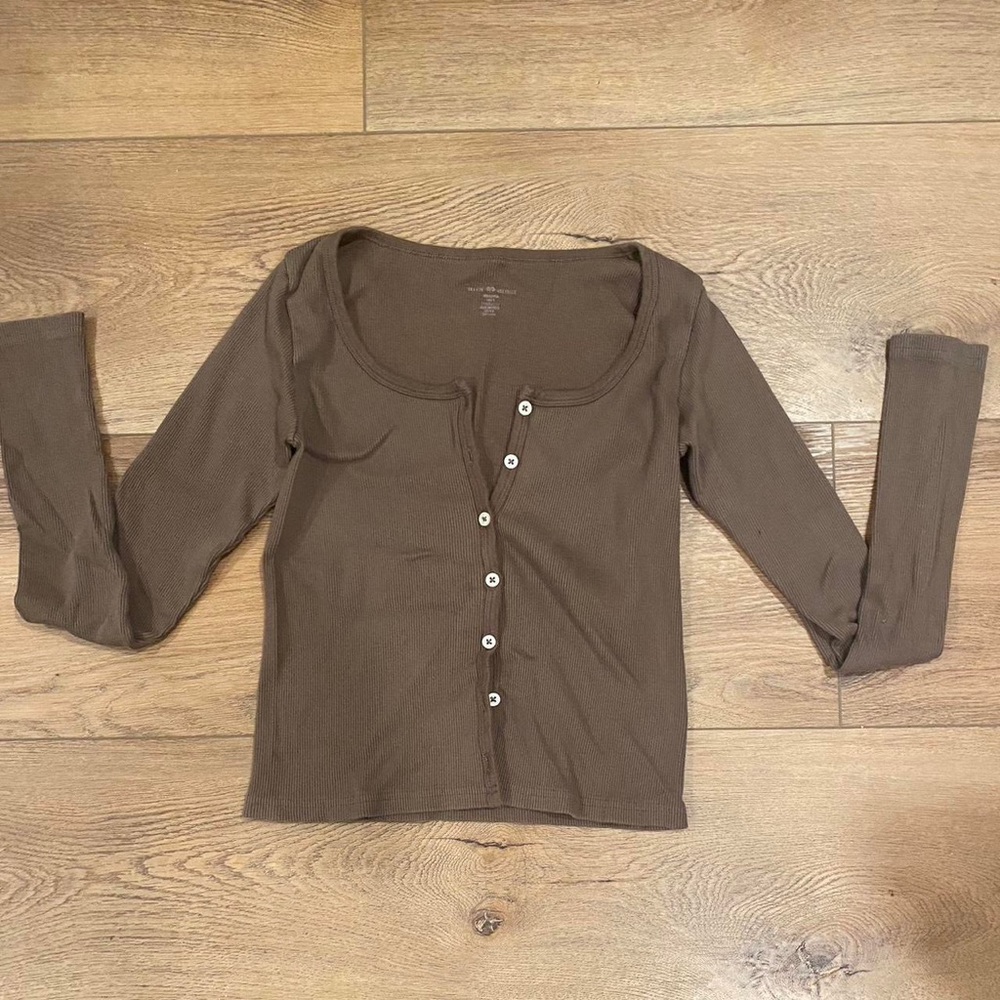 Brandy Melville Long-sleeve Brown Button Down Top FINAL SALE